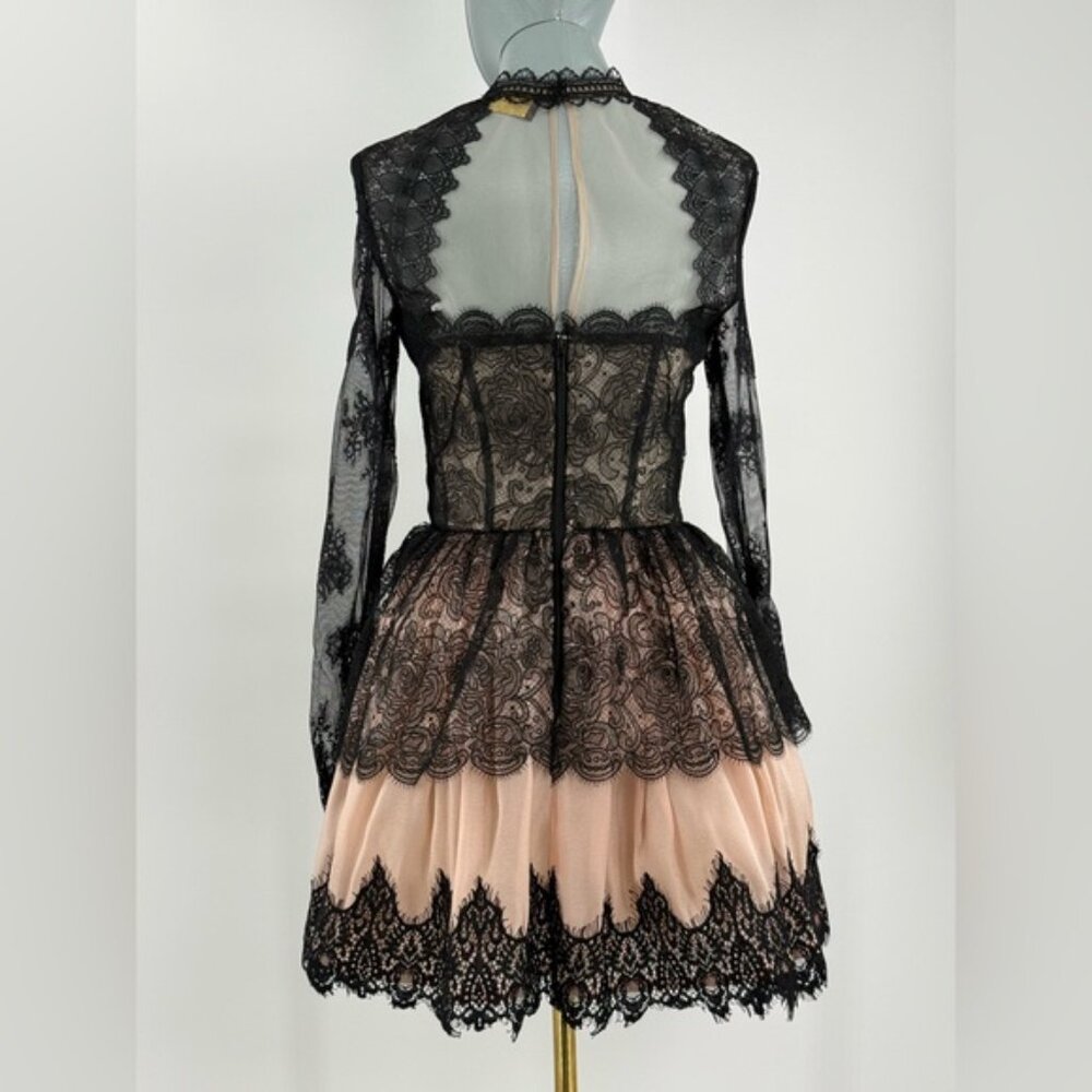 🆕 BRONX & BANCO 🧿 NWOT Daphne Illusion Lace Long Sleeve Mini Dress, Sz XS US 2 - Picture 7 of 14